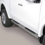 Pair of Oval Stainless Steel 76mm Side Bars with Design Steps Mitsubishi L200 Mk7 Double Cab